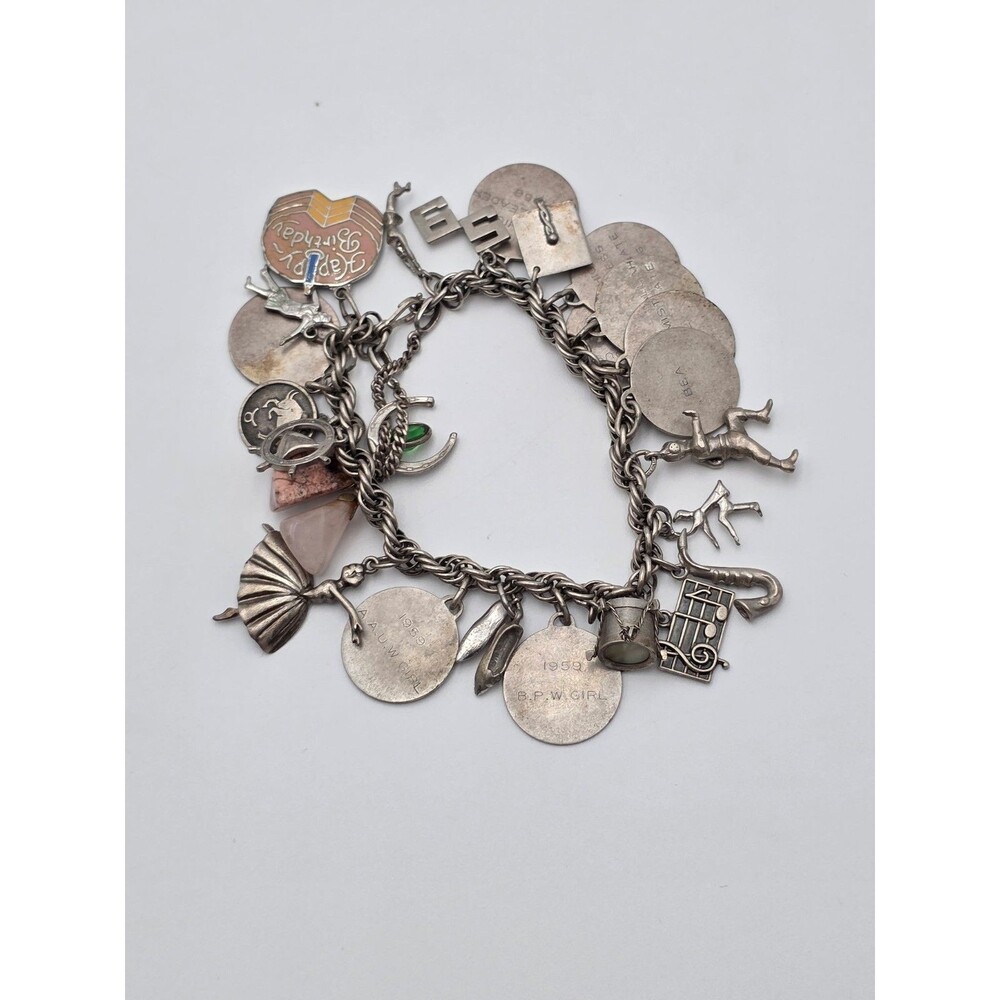 VTG Sterling Silver Charm Bracelet 1950s 6 1/2"